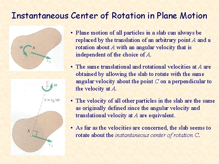 Instantaneous Center of Rotation in Plane Motion • Plane motion of all particles in