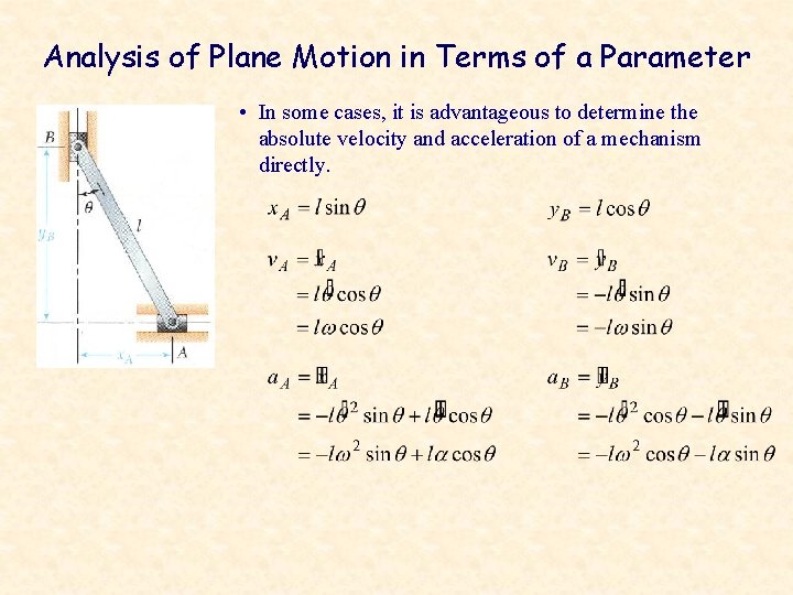 Analysis of Plane Motion in Terms of a Parameter • In some cases, it