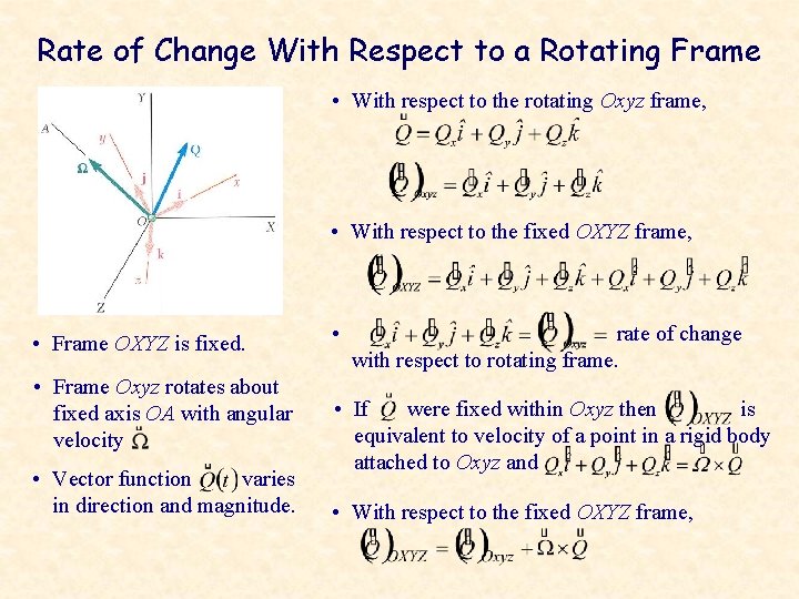 Rate of Change With Respect to a Rotating Frame • With respect to the