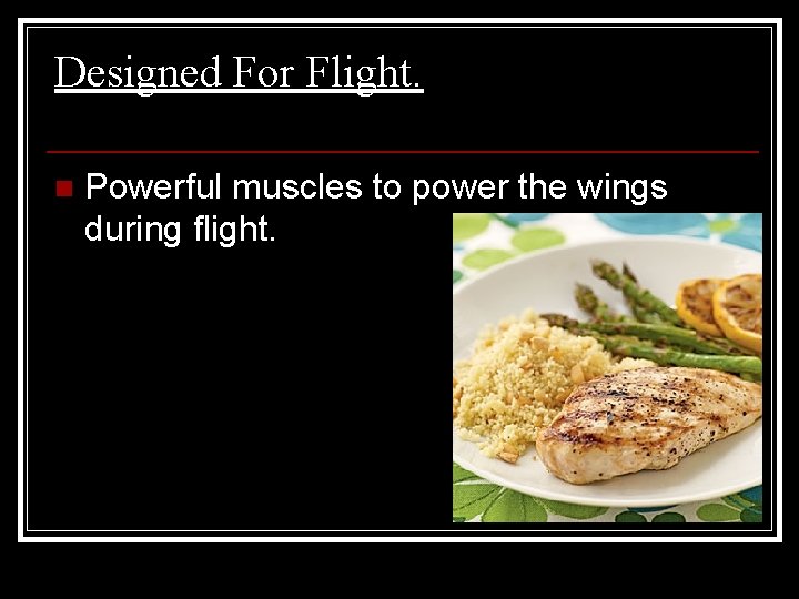 Designed For Flight. n Powerful muscles to power the wings during flight. 