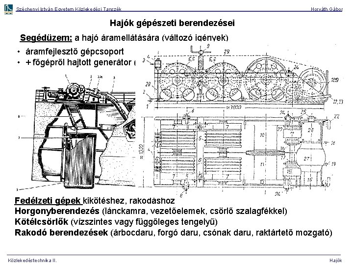 Széchenyi István Egyetem Közlekedési Tanszék Horváth Gábor Hajók gépészeti berendezései Segédüzem: a hajó áramellátására