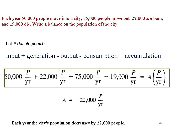 Each year 50, 000 people move into a city, 75, 000 people move out,