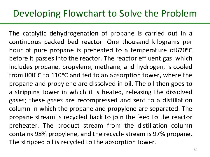 Developing Flowchart to Solve the Problem The catalytic dehydrogenation of propane is carried out