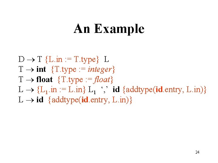 An Example D T {L. in : = T. type} L T int {T.