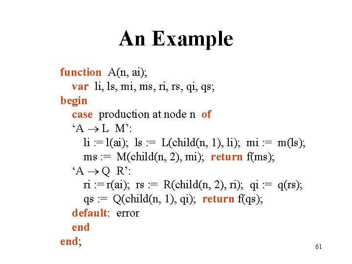 An Example function A(n, ai); var li, ls, mi, ms, ri, rs, qi, qs;