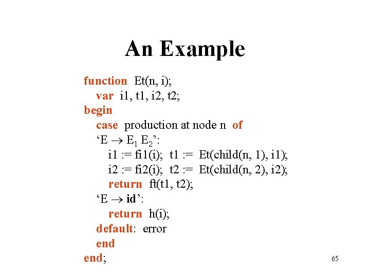 An Example function Et(n, i); var i 1, t 1, i 2, t 2;