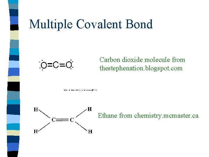 Multiple Covalent Bond Carbon dioxide molecule from thestephenation. blogspot. com Ethane from chemistry. mcmaster.