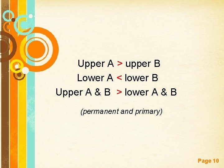 Upper A > upper B Lower A < lower B Upper A & B