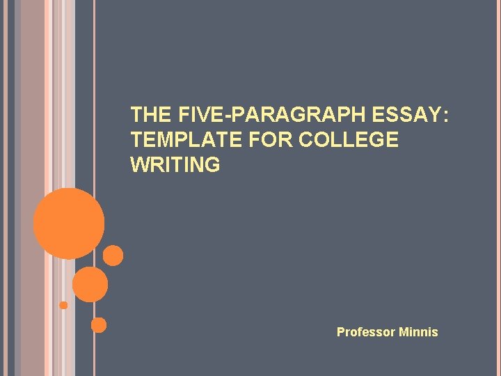 THE FIVE-PARAGRAPH ESSAY: TEMPLATE FOR COLLEGE WRITING Professor Minnis 
