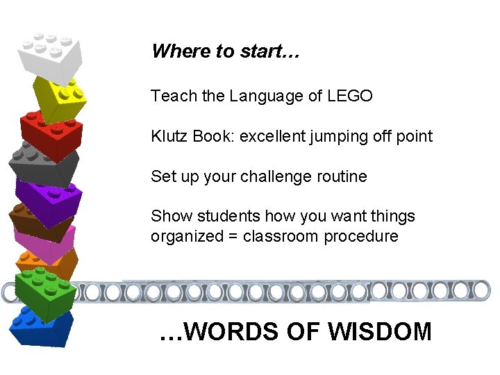 Where to start… Teach the Language of LEGO Klutz Book: excellent jumping off point