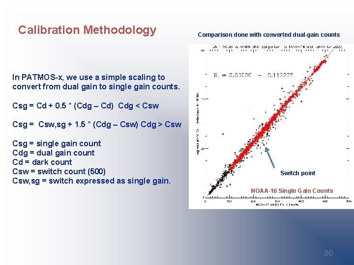 Calibration Methodology Comparison done with converted dual-gain counts In PATMOS-x, we use a simple