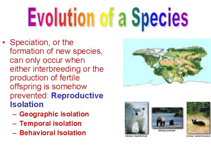  • Speciation, or the formation of new species, can only occur when either