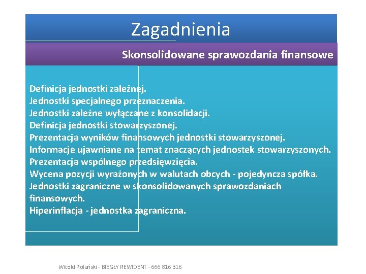 Zagadnienia Skonsolidowane sprawozdania finansowe Definicja jednostki zależnej. Jednostki specjalnego przeznaczenia. Jednostki zależne wyłączane z