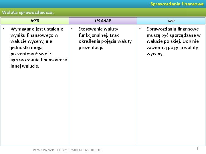 Sprawozdania finansowe Waluta sprawozdawcza. MSR • Wymagane jest ustalenie • wyniku finansowego w walucie