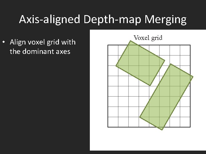 Axis-aligned Depth-map Merging • Align voxel grid with the dominant axes 