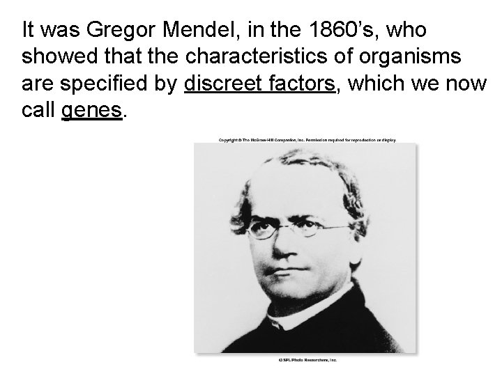 It was Gregor Mendel, in the 1860’s, who showed that the characteristics of organisms