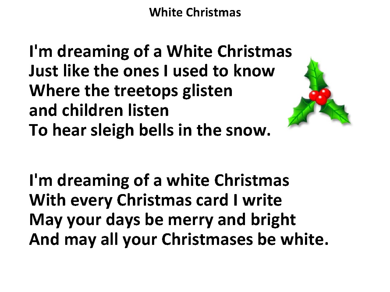 White Christmas I'm dreaming of a White Christmas Just like the ones I used