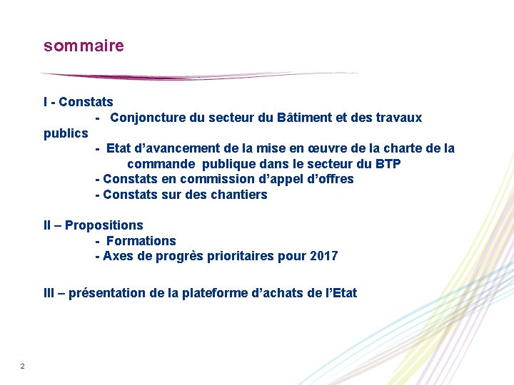 sommaire I - Constats - Conjoncture du secteur du Bâtiment et des travaux publics