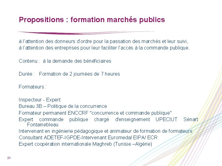 Propositions : formation marchés publics à l’attention des donneurs d’ordre pour la passation des