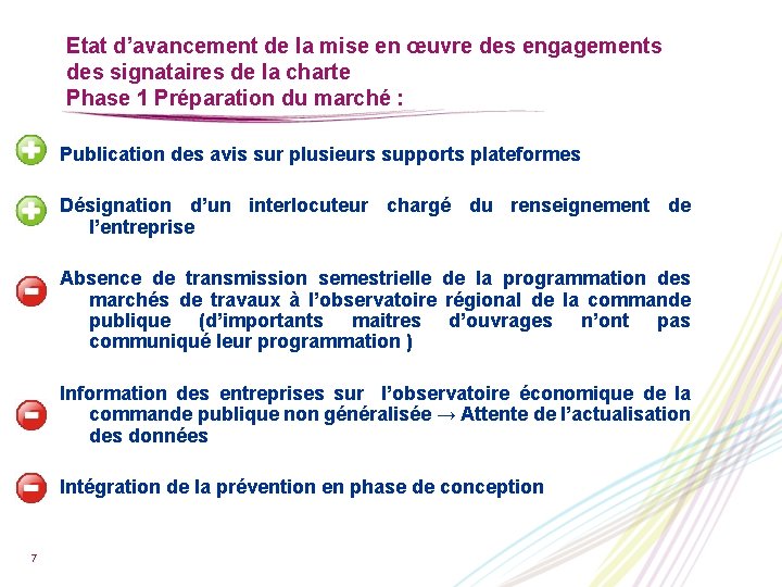 Etat d’avancement de la mise en œuvre des engagements des signataires de la charte