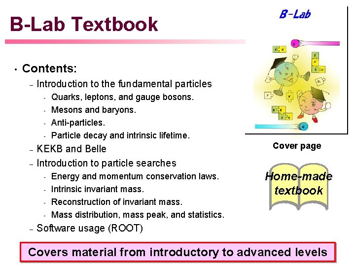 B-Lab Textbook • Contents: – Introduction to the fundamental particles – – KEKB and