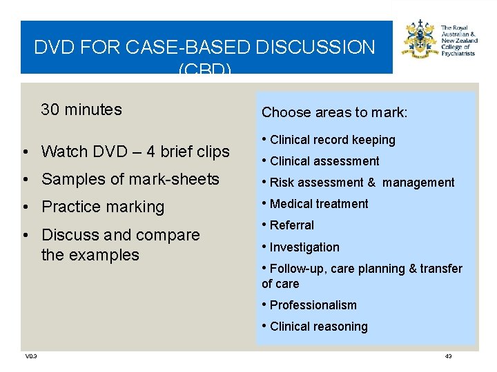 DVD FOR CASE-BASED DISCUSSION (CBD) 30 minutes • Watch DVD – 4 brief clips