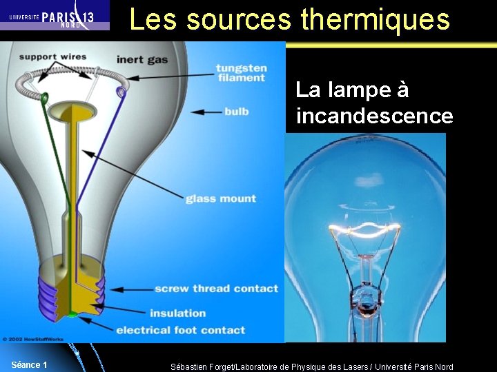 Les sources thermiques La lampe à incandescence Séance 1 Sébastien Forget/Laboratoire de Physique des