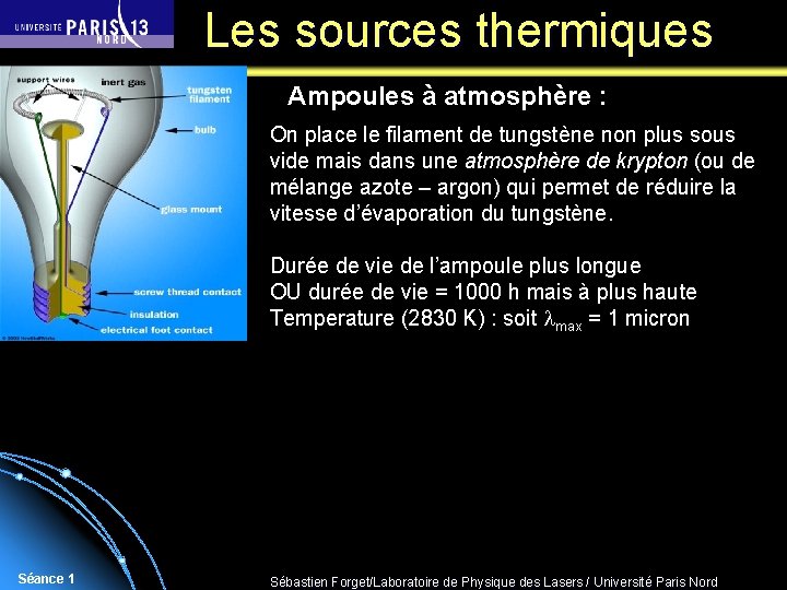 Les sources thermiques Ampoules à atmosphère : On place le filament de tungstène non