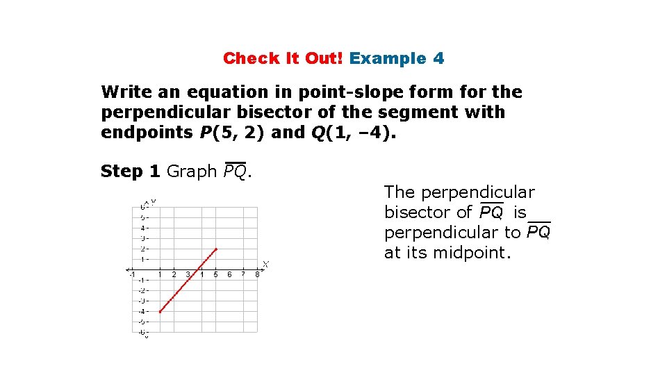 Check It Out! Example 4 Write an equation in point-slope form for the perpendicular