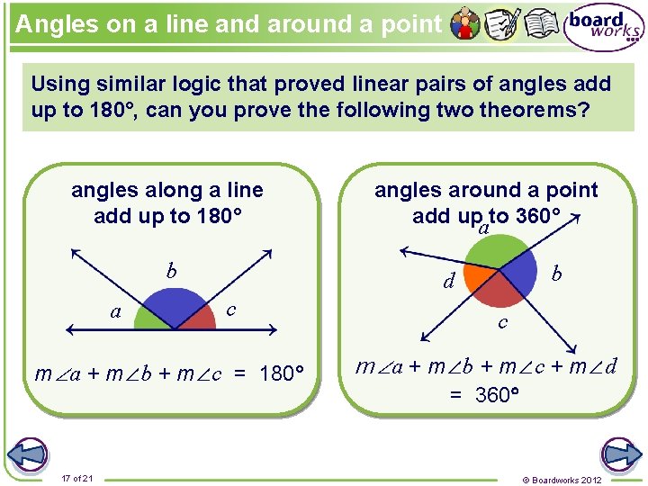 Angles on a line and around a point Using similar logic that proved linear