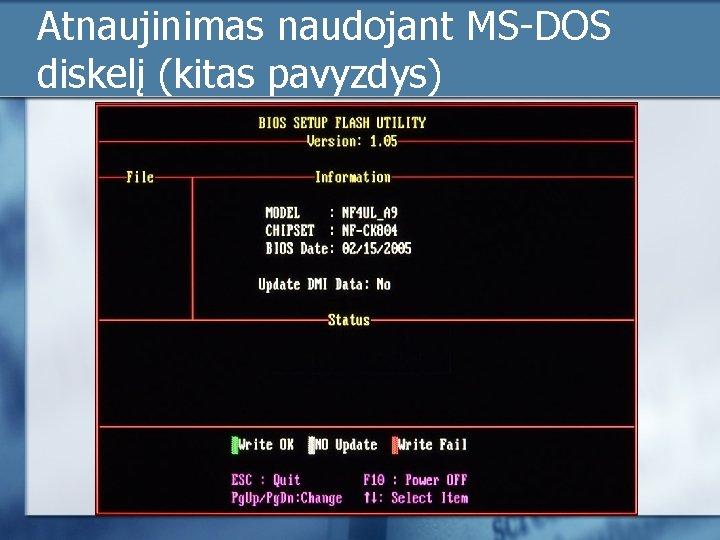 Atnaujinimas naudojant MS-DOS diskelį (kitas pavyzdys) 