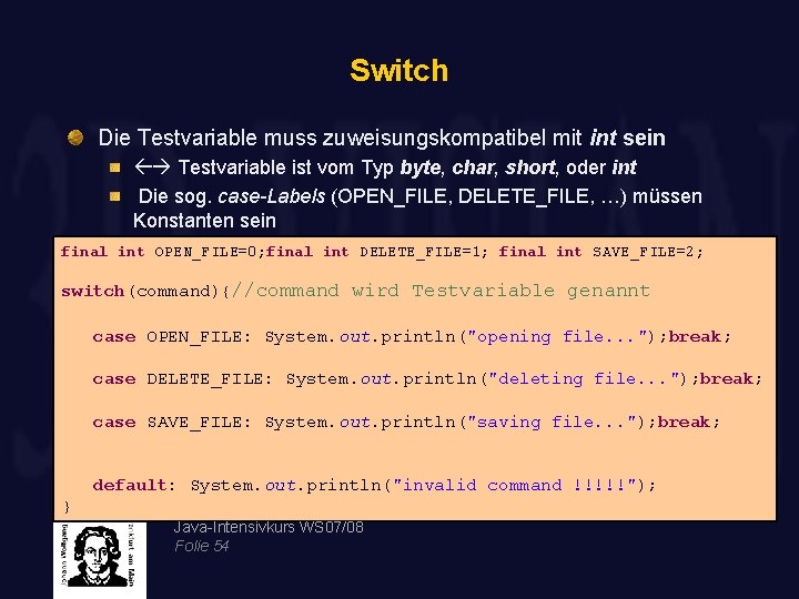 Switch Die Testvariable muss zuweisungskompatibel mit int sein Testvariable ist vom Typ byte, char,