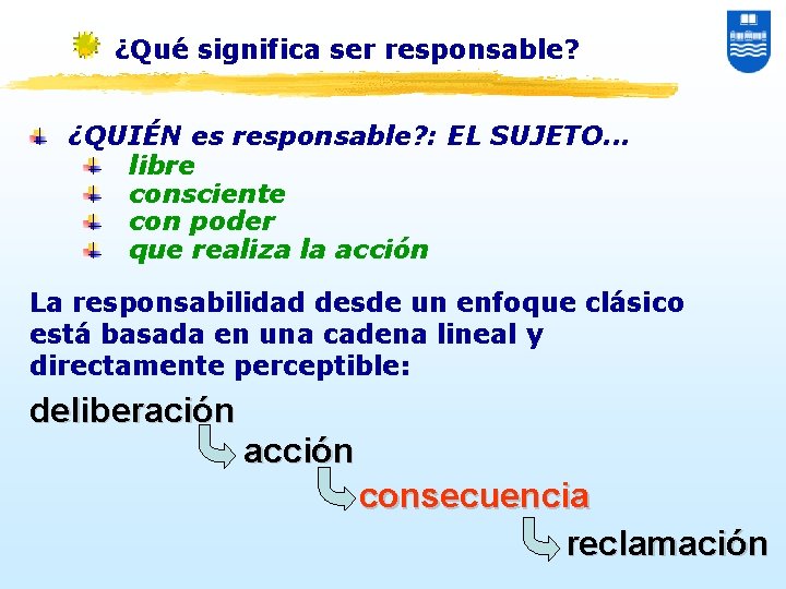 ¿Qué significa ser responsable? ¿QUIÉN es responsable? : EL SUJETO. . . libre consciente