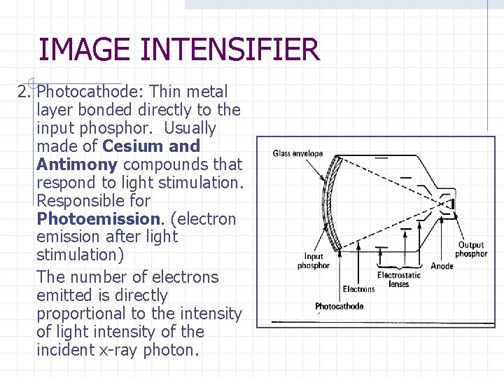IMAGE INTENSIFIER 2. Photocathode: Thin metal layer bonded directly to the input phosphor. Usually