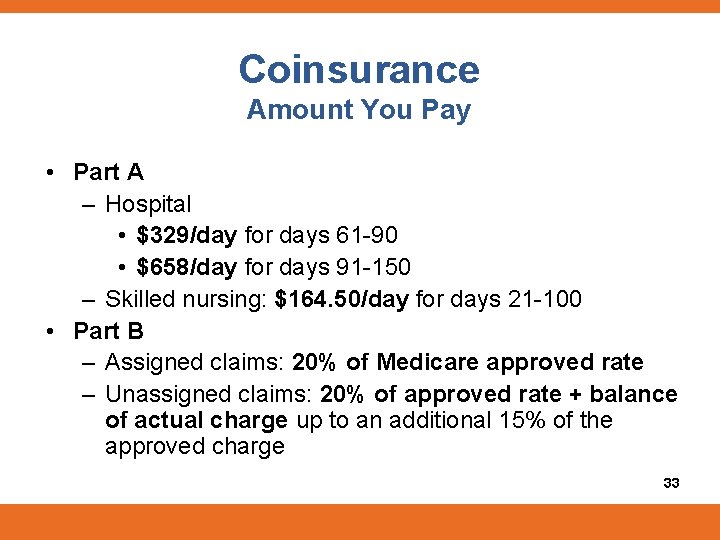 Coinsurance Amount You Pay • Part A – Hospital • $329/day for days 61