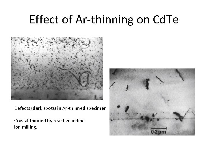 Effect of Ar-thinning on Cd. Te Defects (dark spots) in Ar-thinned specimen Crystal thinned