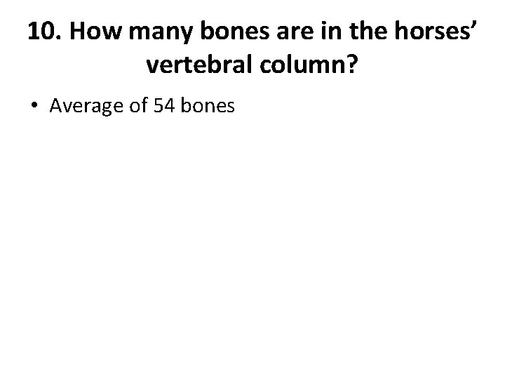 10. How many bones are in the horses’ vertebral column? • Average of 54