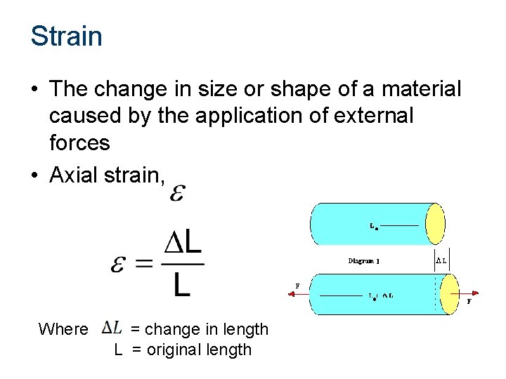 Strain • The change in size or shape of a material caused by the