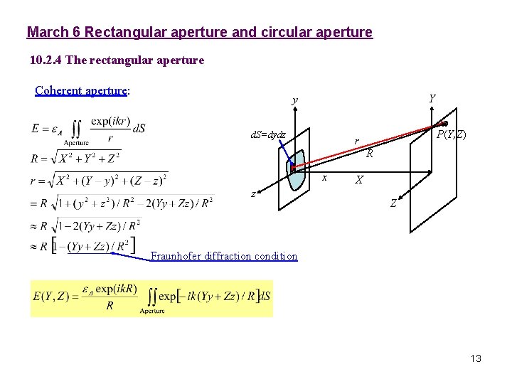 March 6 Rectangular aperture and circular aperture 10. 2. 4 The rectangular aperture Coherent