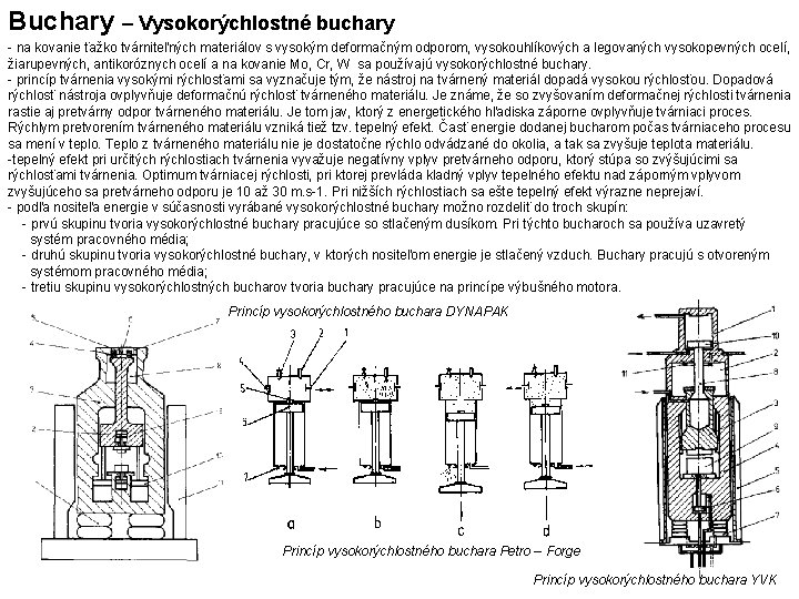 Buchary – Vysokorýchlostné buchary - na kovanie ťažko tvárniteľných materiálov s vysokým deformačným odporom,