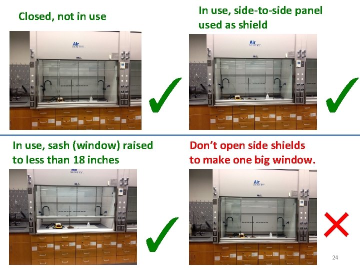 In use, side-to-side panel used as shield Closed, not in use ✓ In use,