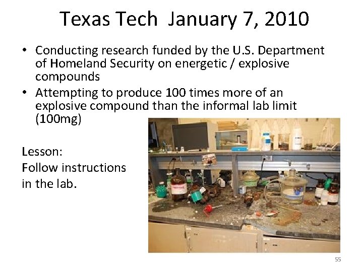 Texas Tech January 7, 2010 • Conducting research funded by the U. S. Department