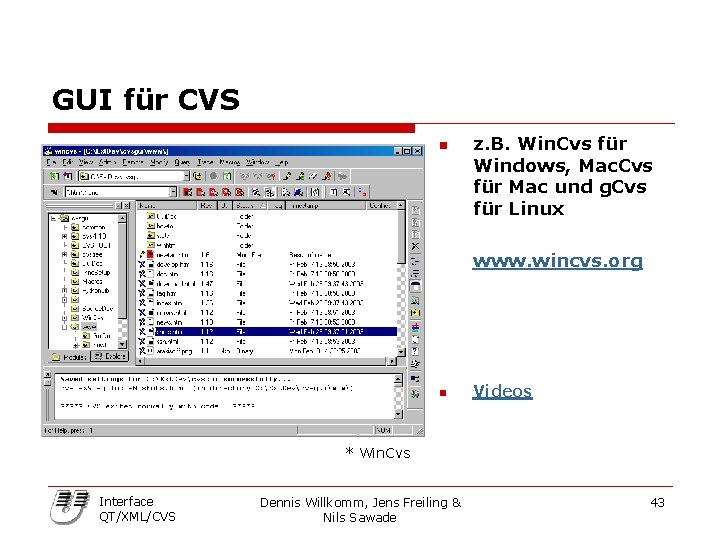 GUI für CVS n z. B. Win. Cvs für Windows, Mac. Cvs für Mac