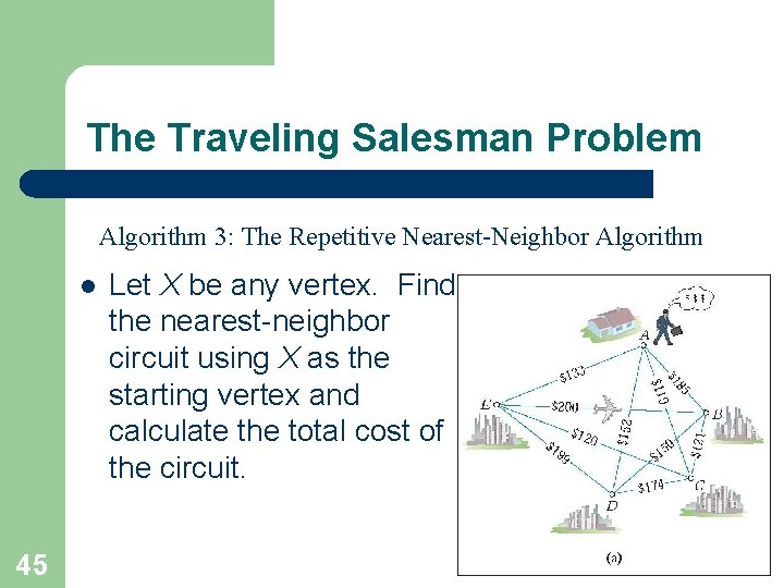 The Traveling Salesman Problem Algorithm 3: The Repetitive Nearest-Neighbor Algorithm l 45 Let X