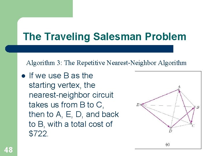 The Traveling Salesman Problem Algorithm 3: The Repetitive Nearest-Neighbor Algorithm l 48 If we