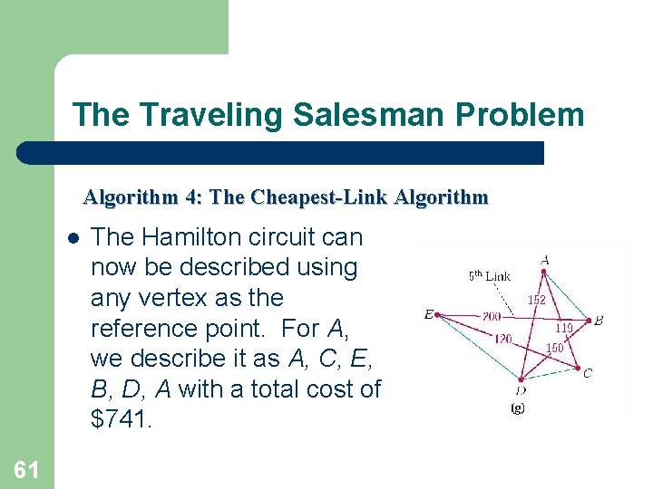 The Traveling Salesman Problem Algorithm 4: The Cheapest-Link Algorithm l 61 The Hamilton circuit