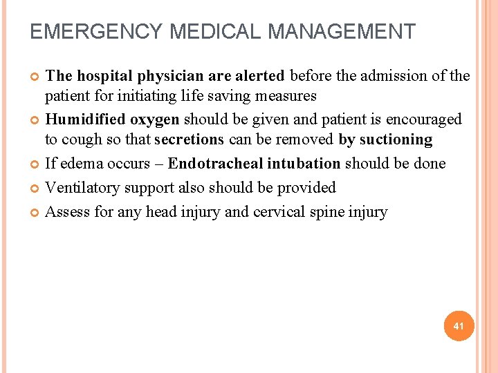 EMERGENCY MEDICAL MANAGEMENT The hospital physician are alerted before the admission of the patient EMERGENCY MEDICAL MANAGEMENT The hospital physician are alerted before the admission of the patient
