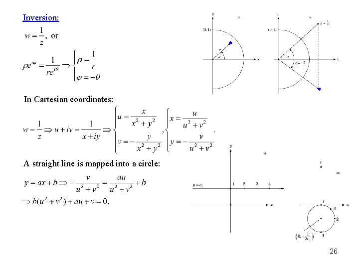 Inversion: In Cartesian coordinates: A straight line is mapped into a circle: 26 Inversion: In Cartesian coordinates: A straight line is mapped into a circle: 26