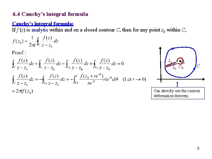6. 4 Cauchy’s integral formula: If f (z) is analytic within and on a 6. 4 Cauchy’s integral formula: If f (z) is analytic within and on a