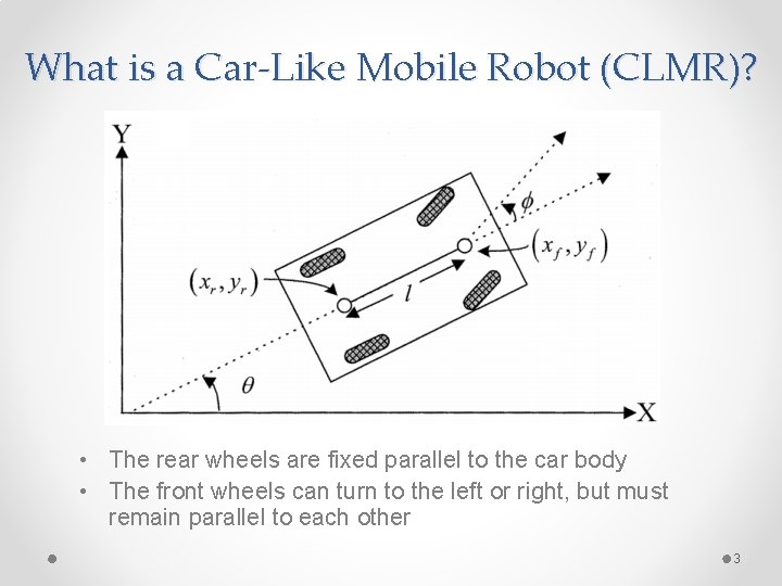 What is a Car-Like Mobile Robot (CLMR)? • The rear wheels are fixed parallel